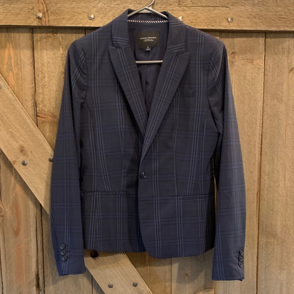 Banana Republic navy plaid classic blazer size 6 women’s